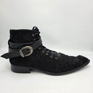 John Fluevog Donita Swordfish Glitter Ankle Boots - Black/Silver, Size 10